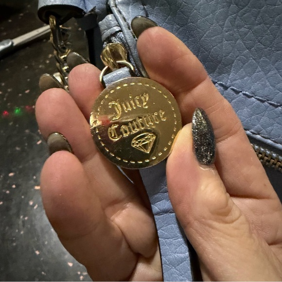 VINTAGE BABY BLUE LEATHER, JUICY COUTURE STUFFED BAG - Picture 2 of 3